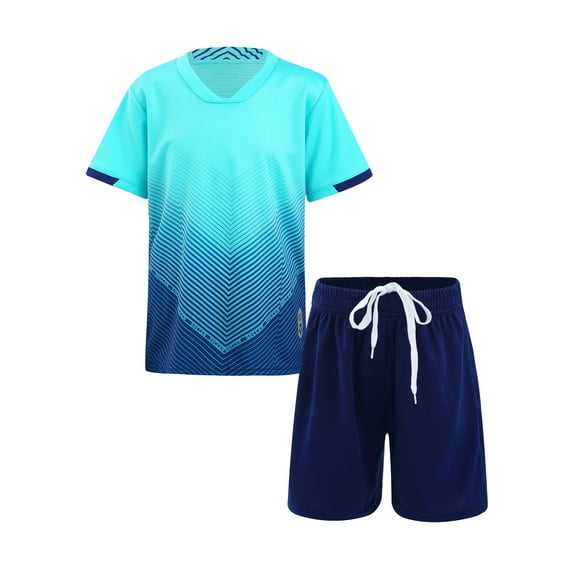 inlzdz Kids Football Kit Football Uniform Jerseys Soccer T-shirt and Mesh Shorts Set Soccer Tracksuit Sportswear Sky Blue 13-14