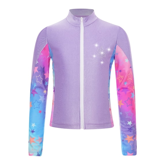 inlzdz Kids Girls Athletic Sport Jacket Zipper Figure Ice Skating Training Top Long Sleeve Sparkly Purple 6