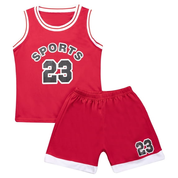 inlzdz Kids Girls Boys Basketball Jerseys Outfits Sports Vest and Athletic Shorts Set Football Red 120