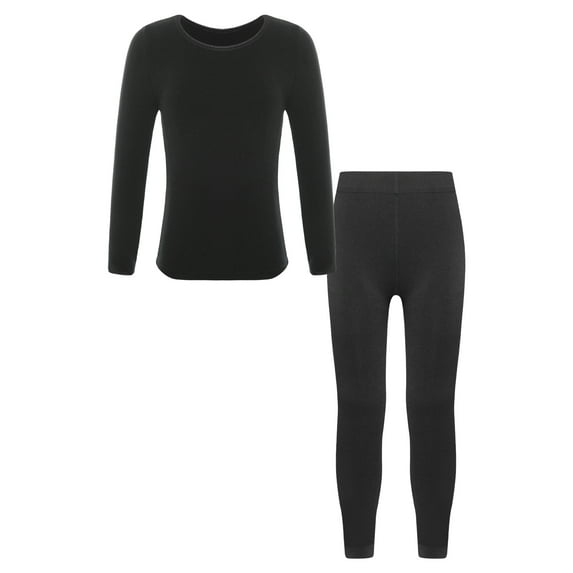 inlzdz Kids Girls Boys Thermal Underwear Long John Set Long Sleeve Tops with Pantyhose Legging Base Type B Black XL