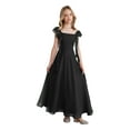 thumbnail image 1 of inlzdz Kids Girls Chiffon Bridesmaid Dress Square Neck Wedding Prom Formal Maxi Dress with Ruffles Black 8, 1 of 5