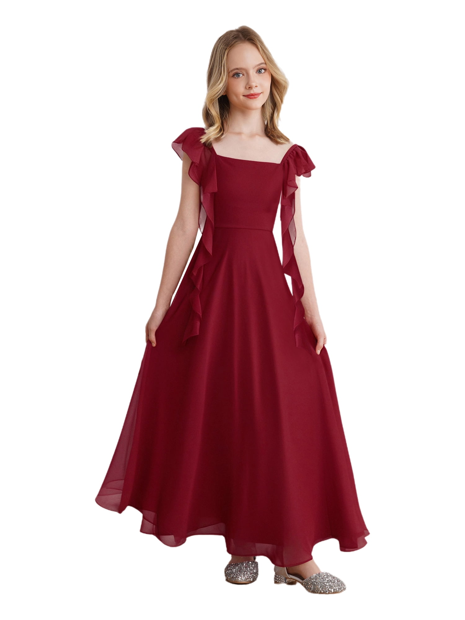 inlzdz Kids Girls Chiffon Bridesmaid Dress Square Neck Wedding Prom Formal Maxi Dress with Ruffles Black 14 - Walmart.com inlzdz Kids Girls Chiffon Bridesmaid Dress Square Neck Wedding Prom Formal Maxi Dress with Ruffles Black 14 - Walmart.com