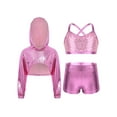 thumbnail image 1 of inlzdz Kids Girls Cropped Hoodie Sweatshirt Sequin Top with Metallic Shorts 3 Piece Hip Hop Jazz Dance Outfit Pink 12, 1 of 3