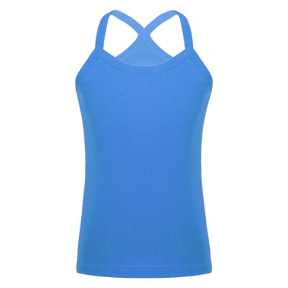 inlzdz Kids Girls Dance Cotton Tank Top Y-Back Camisole Spaghetti Straps Vest Yoga Workout Basic Blue 130