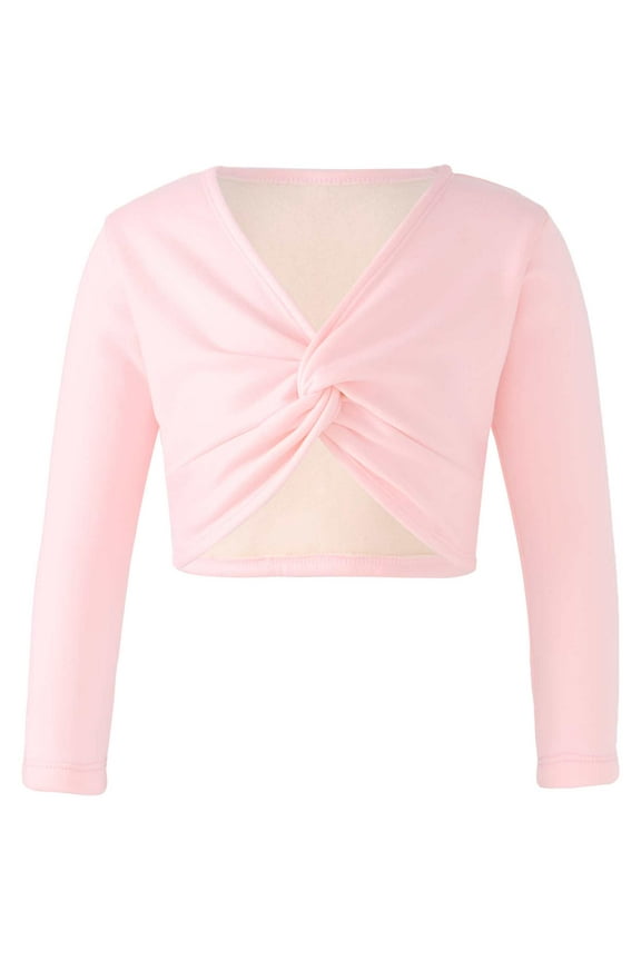 Kids Girls Dance Wrap Top Long Sleeve Ballet Dance Crop Top Velvet Inner Sweater Shrug Boleros Pink 120
