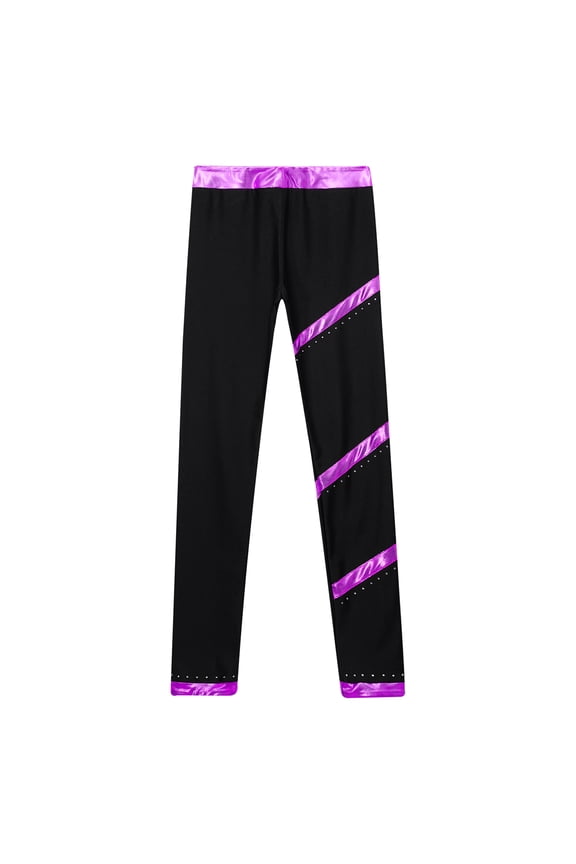 Kids Girls Figure Skating Athletic Long Pants Dance Ballet Tights Gymnastics Yoga Training Purple 10