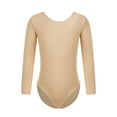 thumbnail image 1 of inlzdz Kids Girls Fleece Long Sleeve Nude Leotard for Gymnastics Ballet Dance Bodysuits Unitard Round Neck 170, 1 of 7