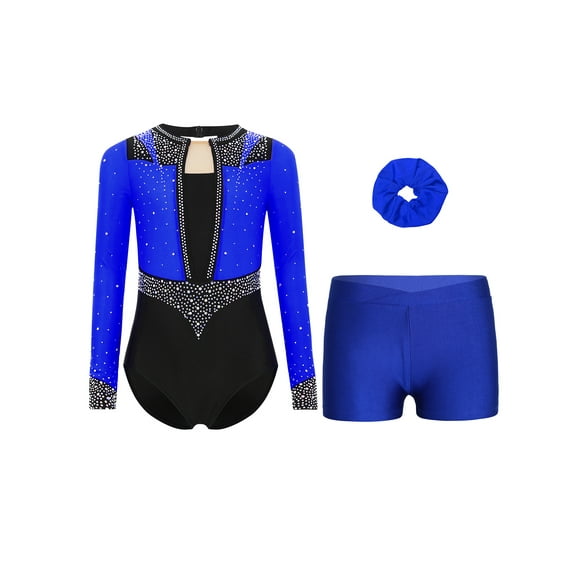 inlzdz Kids Girls Gymnastics Dance Leotard Figure Skating Outfit Long Sleeve Training Jumpsuit Blue 8