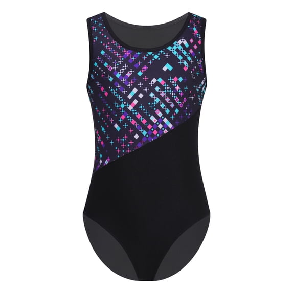 inlzdz Kids Girls Gymnastics Leotards Sleeveless Training Bodysuit Print Ballerina Ballet Dance Black 14