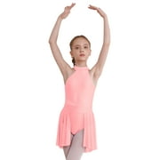 inlzdz Kids Girls Halter Ballet Lyrical Dance Costume Sleeveless Gymnastics Leotard Modern Ballroom Dancewear Pink 12
