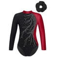 thumbnail image 1 of inlzdz Kids Girls Long Sleeve Gymnastics Leotards Sparkly Ballet Dance Wear Size 6-16 Burgundy 6, 1 of 5