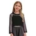 thumbnail image 1 of inlzdz Kids Girls Long Sleeve T-Shirt Hollow Out Crop Top Round Neck Street Hip Hop Dance Tees Skateboarding Clothes Black 170, 1 of 7