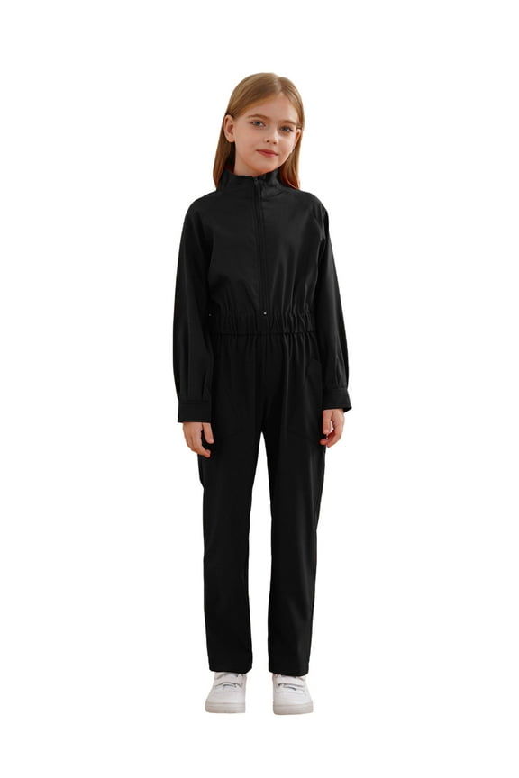 Kids Girls Mechanic Boiler Suit Long Sleeve Coveralls Jumpsuit Flight Suit Halloween Cosplay Black 6