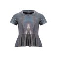 thumbnail image 1 of inlzdz Kids Girls Metallic Ruffle Hem Crop Top Short Sleeve Round Neck Tee Shirt Rave Festival Jazz Dance Top Black 120, 1 of 7