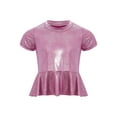 thumbnail image 1 of inlzdz Kids Girls Metallic Ruffle Hem Crop Top Short Sleeve Round Neck Tee Shirt Rave Festival Jazz Dance Top Hot Pink 120, 1 of 3