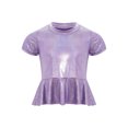 thumbnail image 1 of inlzdz Kids Girls Metallic Ruffle Hem Crop Top Short Sleeve Round Neck Tee Shirt Rave Festival Jazz Dance Top Purple 150, 1 of 7