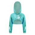 thumbnail image 1 of inlzdz Kids Girls Metallic Shiny Jazz Hip Hop Dance Crop Top Long Sleeve Cropped Hoodies Sweatshirts Light Green 12, 1 of 4