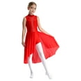 thumbnail image 1 of inlzdz Kids Girls Modern Lyrical Dance Dress Sparkly Sleeveless Skirted Leotard Figure Skating Ballet Dress Red 14, 1 of 7