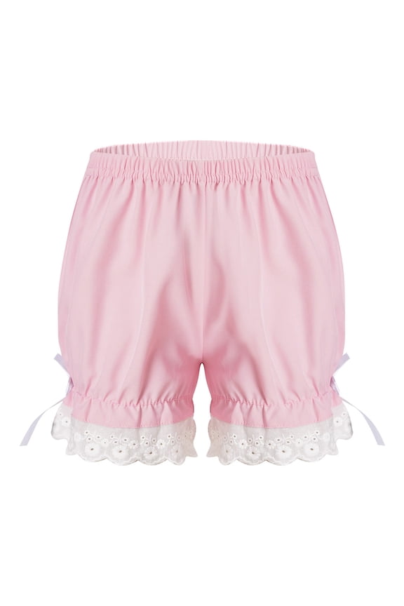 Kids Girls Ruffle Bloomer Shorts Lace Trim Safety Short Under Party Dress Dance Short Boyshorts Pink 3-4