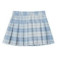 thumbnail image 1 of inlzdz Kids Girls School Uniform Skirt Schoolgirl Kilt Plaid A-Line Skirt Casual Side Split Pleated Tartan Miniskirt Sky Blue 130/M, 1 of 5