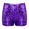 thumbnail image 1 of inlzdz Kids Girls Sequins Dance Booty Shorts Jazz Hip Hop Disco Dance Costume Athletic Gym Shorts Purple 110-120/11, 1 of 7