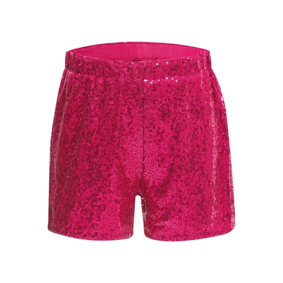inlzdz Kids Girls Sequins Disco Jazz Hip Hop Ballet Dance Shorts Tumbling Yoga Gym Performance Bottoms Hot Pink 12