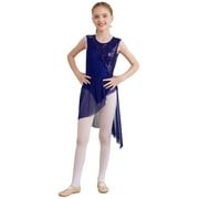 inlzdz Kids Girls Sequins Lyrical Dance Costume Ballet Latin Dance Dress Gymnastic Leotard Dancewear Navy Blue 12