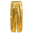 thumbnail image 1 of inlzdz Kids Girls Shiny Metallic Hip Hop Jazz Dance Pants Elastic Waist Wide Leg Trousers Streetwear Gold 110, 1 of 7