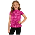 thumbnail image 1 of inlzdz Kids Girls Short Sleeve Metallic Mesh Tiered Sequined T-shirt Sparkly Club Party Dance Performance Wear Hot Pink 6, 1 of 6