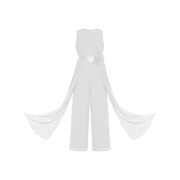 inlzdz Kids Girls Sleeveless One-Piece Party Jumpsuit Ruched High Waist Overalls Evening Party Prom Ivory 8