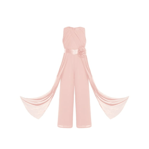 inlzdz Kids Girls Sleeveless One-Piece Party Jumpsuit Ruched High Waist Overalls Evening Party Prom Pink 8