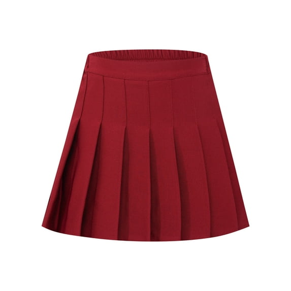 inlzdz Kids Girls Solid Color School Uniform Pleated Scooter Skirts Skorts with Undershorts Burgundy 10-11