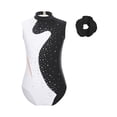 thumbnail image 1 of inlzdz Kids Girls Sparkle Rhinestone Gymnastics Leotard Ballet Dance Bodysuit with Hair Scrunchie Black 12, 1 of 5