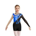 thumbnail image 1 of inlzdz Kids Girls Sparkly Long Sleeve Ballet Dance Gymanstics Leotard with Booty Shorts Set Royal Blue&Black 8, 1 of 6