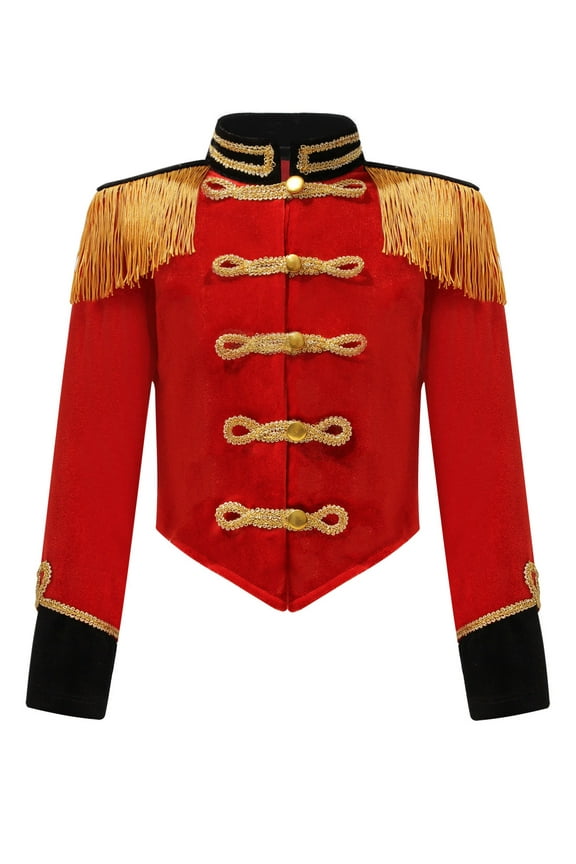 Kids Halloween Party Dress Up Ringmaster Tassel Jacket Tailcoats Marching Band Team Uniform Red 4
