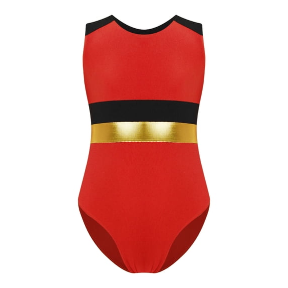 inlzdz Kids One Piece Sport Bodysuit Sleeveless Contrast Color Ballet Gymnastic Dance Leotard Red 16