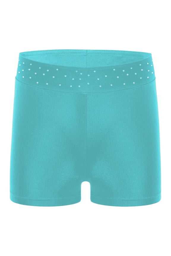 Kids Unisex Sparkle Dance Shorts Athletic Stretchy Cheer Yoga Booty Bottoms Hot Pants Blue Green 6