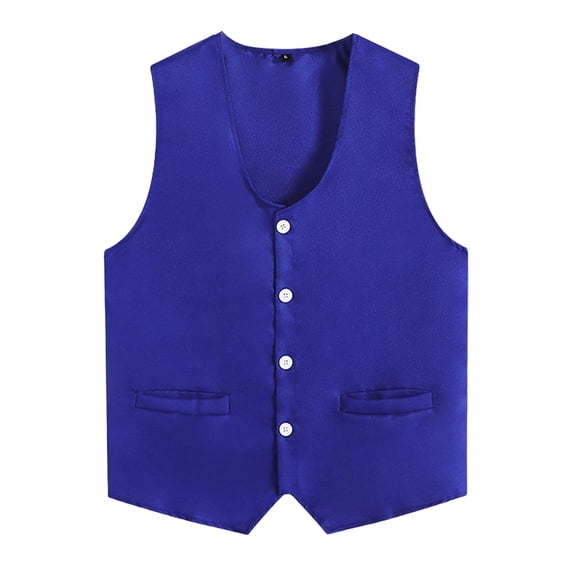 inlzdz Kids Volunteer Activities Vest Solid Color Button Down Waistcoat Boys Girls Waiter Bartender Blue L/12
