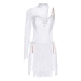 thumbnail image 1 of inlzdz  Latin Dance Dress Women Rumba Chacha Tango Single Sleeves Performance Clothing Latin Skirt Ivory L, 1 of 6