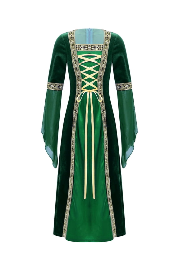 Medieval Renaissance Princess Costume for Girls Gothic Vintage Long Maxi Dress Halloween Green 16
