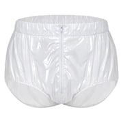 inlzdz Men Diaper Covers Incontinent Underpants Pvc Wet Look Plastic Underwear Briefs White XL