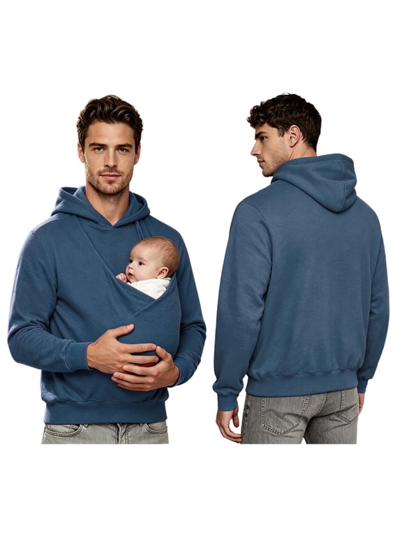 Men Kangaroo Hoodie for Dad and Baby Cozy Relax Errand Outdoor Playtime Travel Hooded Sweatshirt Navy Blue L