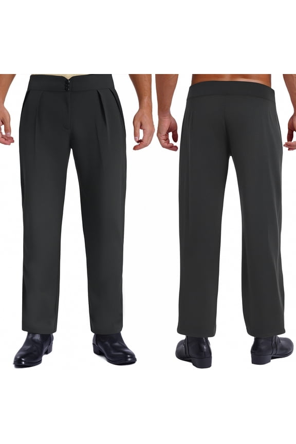 Men Tango Ballroom Dance Pants Modern Dance Trousers High Waist Work Office Trousers Black XL