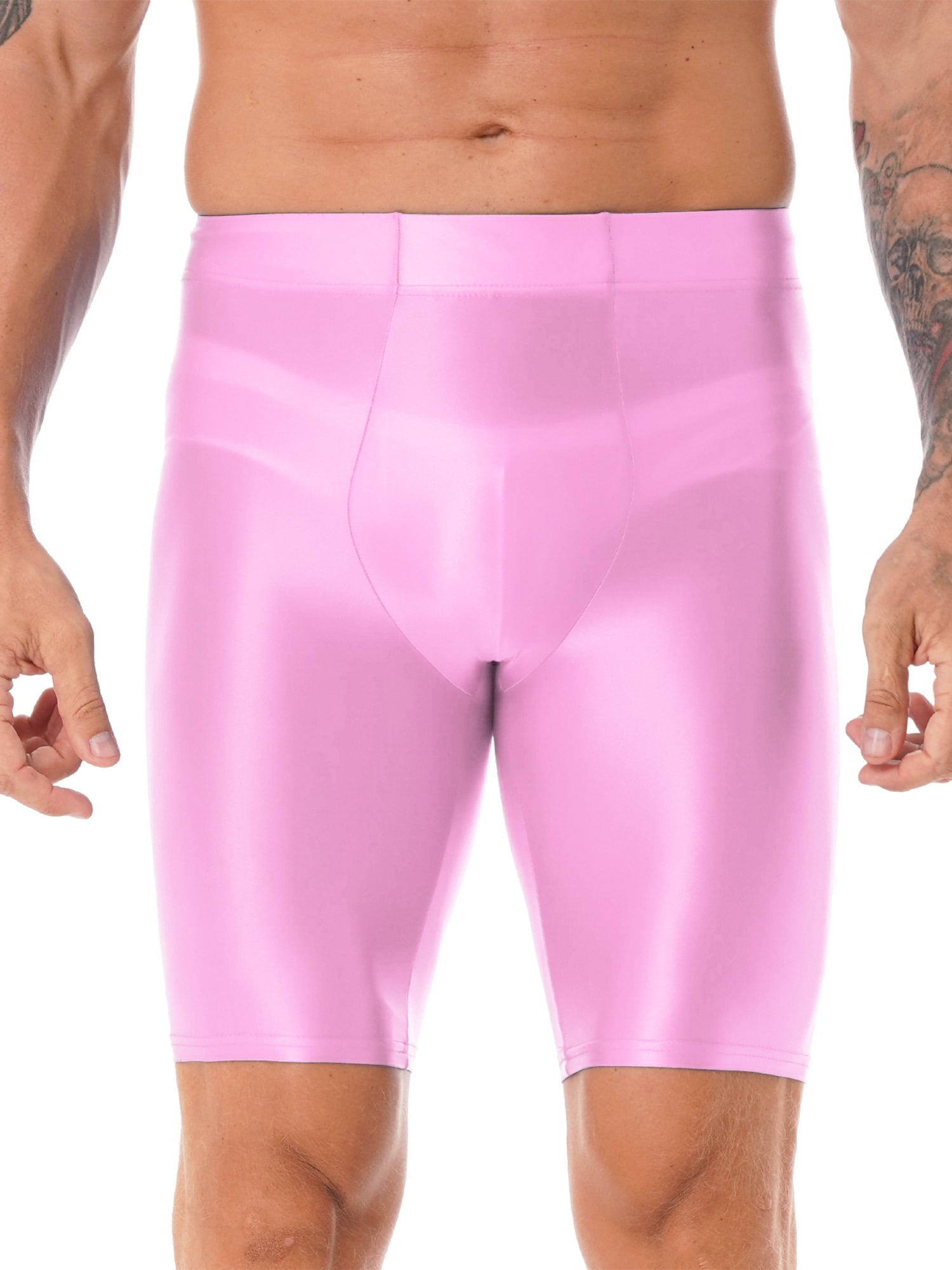 inlzdz Men's Glossy Sports Shorts Leggings Workout Gym Running