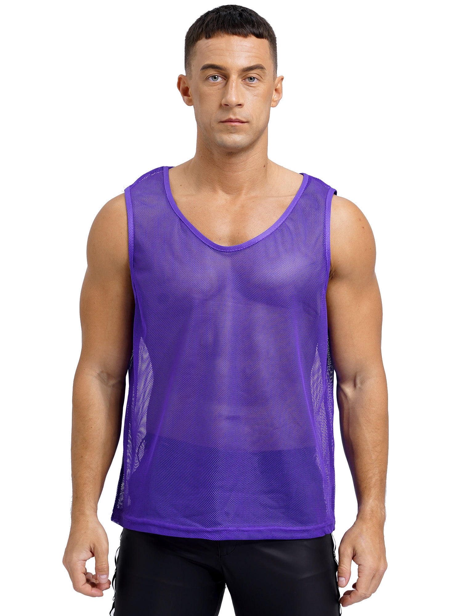 inlzdz Men's Mesh Fishnet Muscle Tank Top Sleeveless See Through