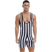 inlzdz Mens Striped Wrestling Singlets Athletic Sport Boxer Sleeveless Bodysuit Active Jumpsuit Black L