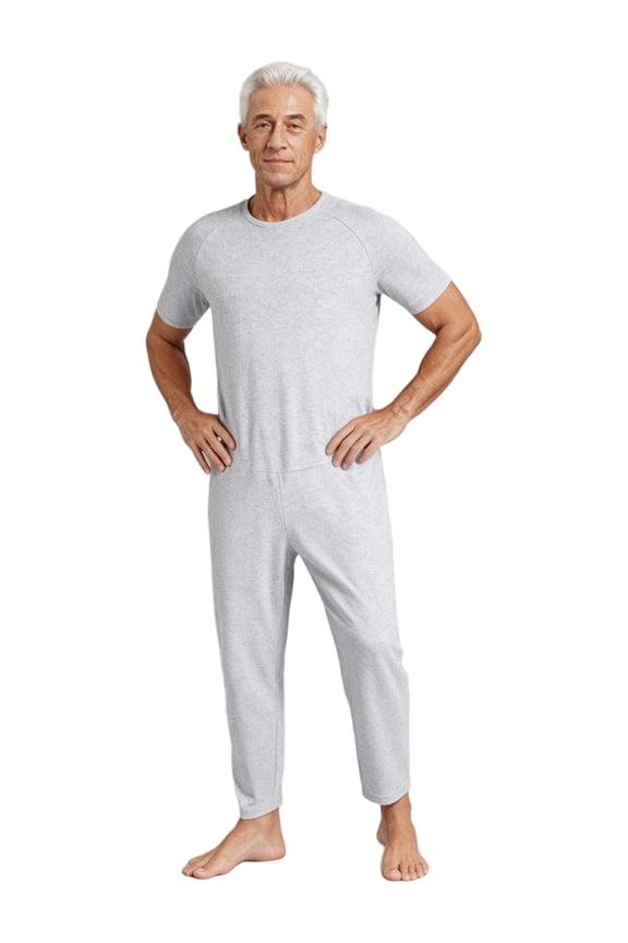 Mens Adaptive Jumpsuit for Special Needs Short Sleeve Back Zipper Anti-Strip Dementia Overalls Cotton Rompers Grey XS