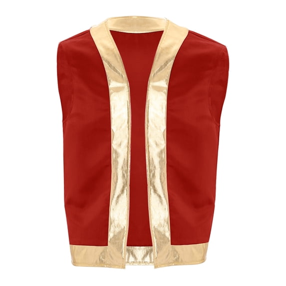 inlzdz Mens Cartoon Toad Costume Metallic Trim Open Front Vest Top Waistcoat Red M