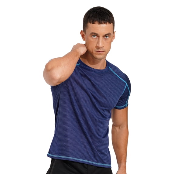 inlzdz Mens Rash Guard Shirts UPF 50+ Sun Protection T Shirt Short Sleeve Undershirt Quick Dry Muscle Tee Swimming Tops Dark Blue XL