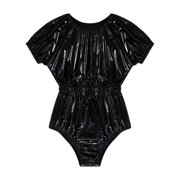 inlzdz Plastic Bodysuit for Women Men Incontinence Leotard Short Sleeve One Piece Jumpsuit Black M